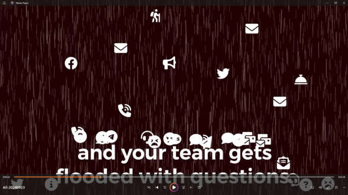 screenshot of video - icons raining onto text